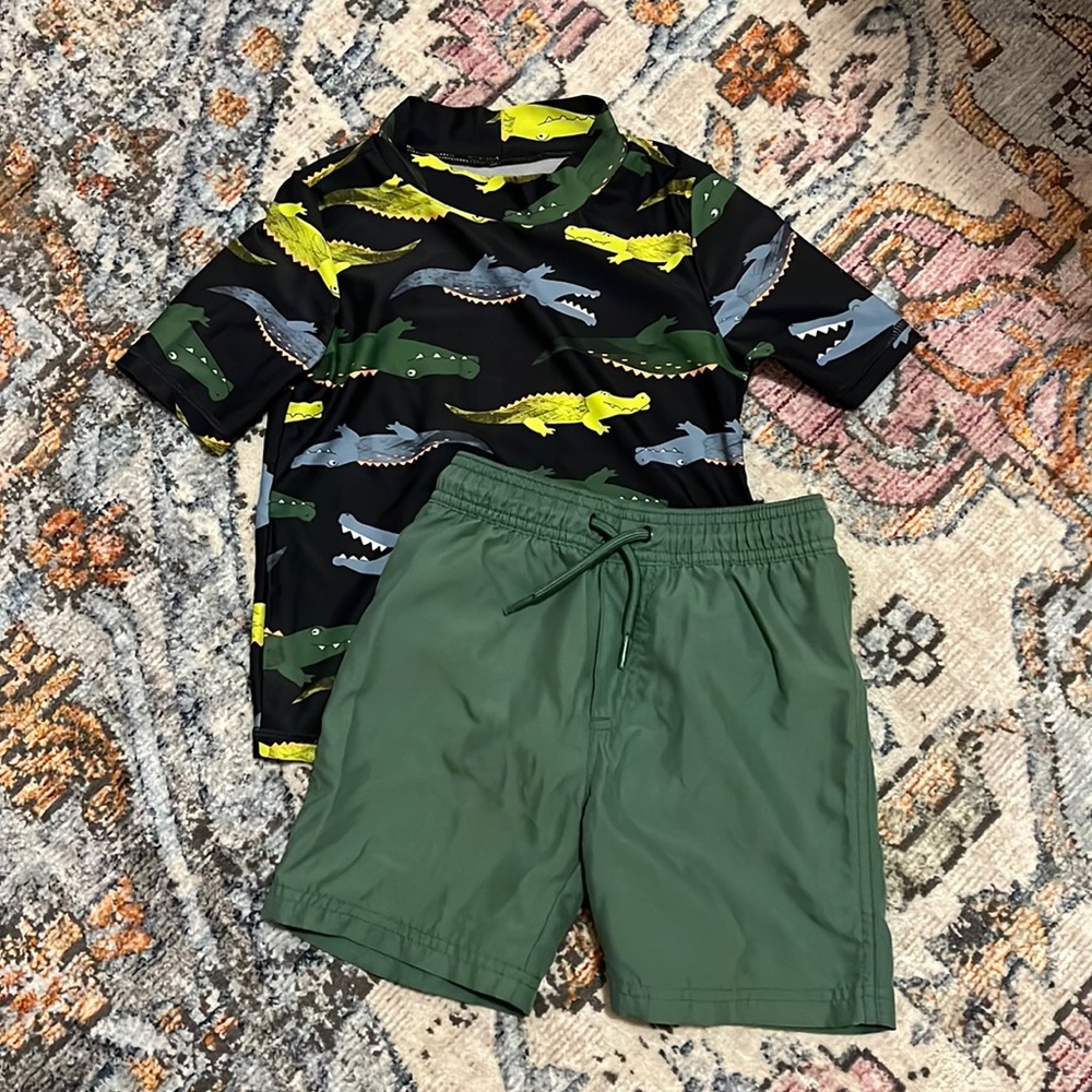 Toddler matching alligator swimsuit